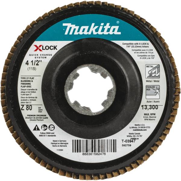 Makita X-LOCK 4 1/2" Type 27 Flap Disc, 80 Grit T-03947