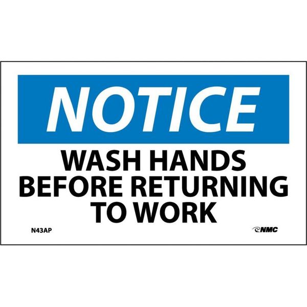 Nmc Notice Wash Hands Before Returning To Work Label, Pk5, N43AP N43AP