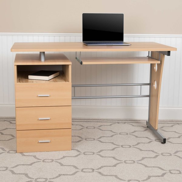 Flash Furniture Maple Desk with Three Drawer Pedestal an NAN-WK-008-MP-GG