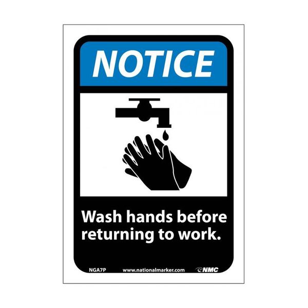 Nmc Notice Wash Hands Before Returning To Work Sign, NGA7P NGA7P