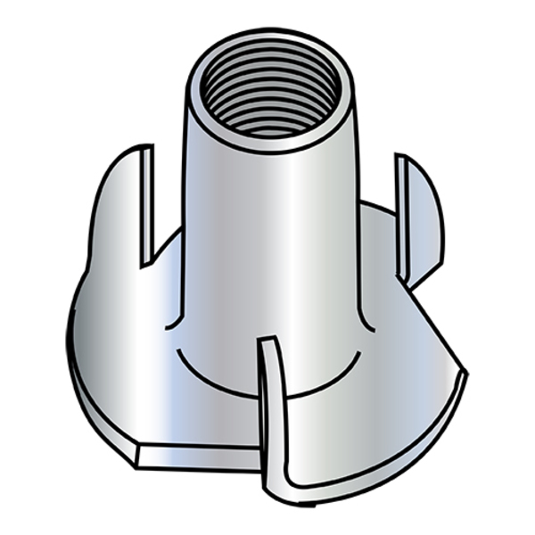 Zoro Select T-Nut, 3 Prongs, 3/8"-16, Steel, Zinc Plated, 0.440 in Barrel Dia, 7/16 in Barrel Ht, 500 PK 3707NT3