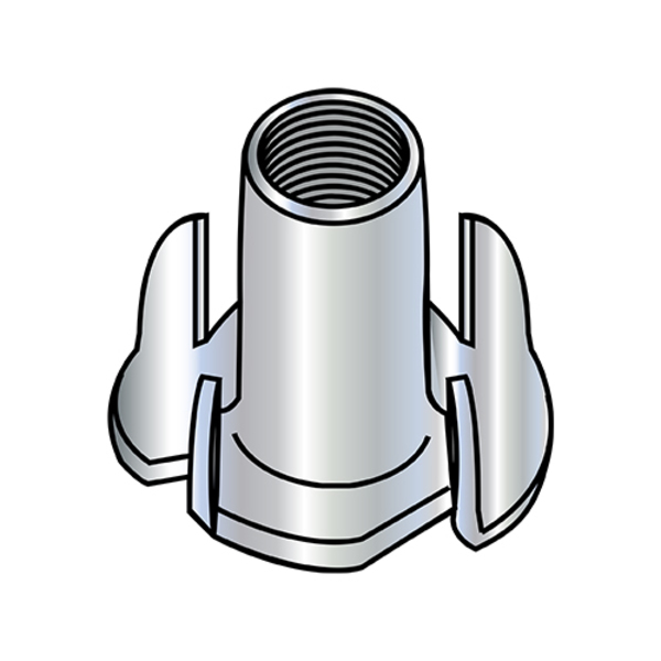Zoro Select T-Nut, 4 Prongs, 5/16"-18, Steel, Zinc Plated, 0.360 in Barrel Dia, 7/16 in Barrel Ht, 1000 PK 3107NT4