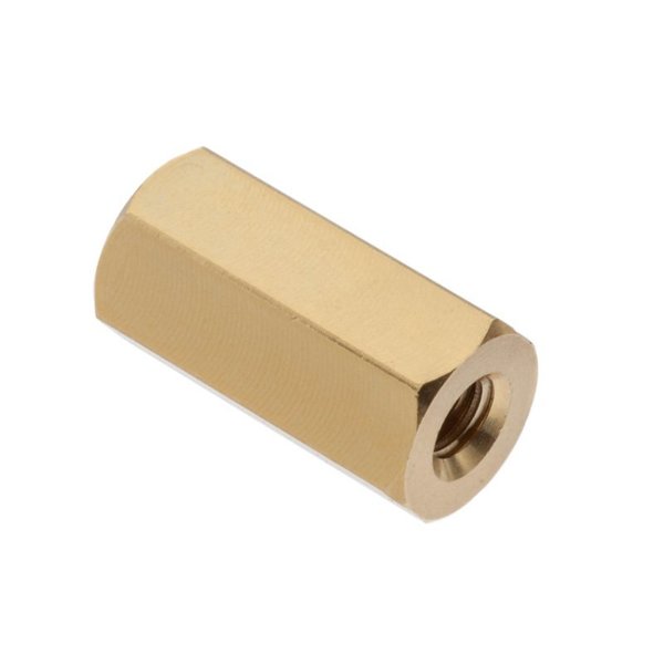 Ampg Coupling Nut, #10-24, Brass, Plain, 3/4 in Lg, 3/8 in Hex Wd NUT6091024