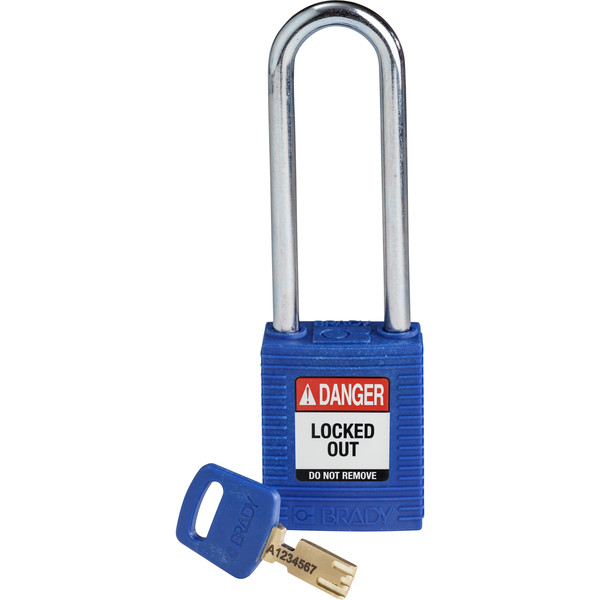 Brady Safekey Lockout Padlock Nylon Blue 3.0" Steel Sh NYL-BLU-76ST-KD