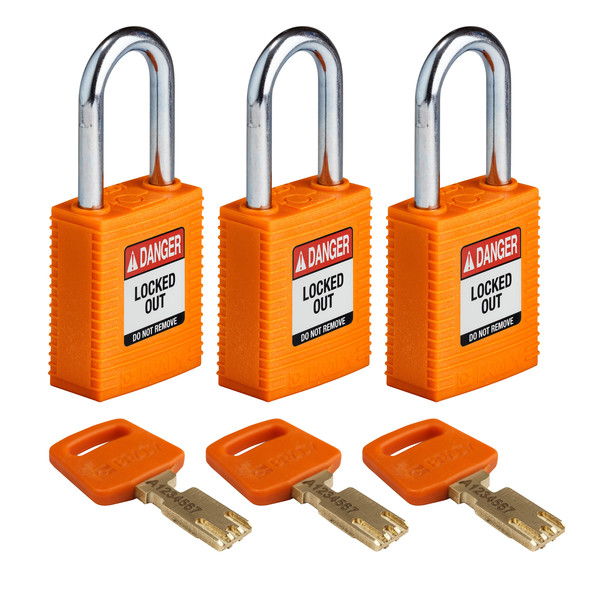 Brady Safekey Lockout Padlock Nylon Orange 1.5" S NYL-ORG-38ST-KA3PK