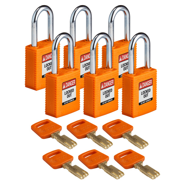 Brady Safekey Lockout Padlock Nylon Orange 1.5" S NYL-ORG-38ST-KA6PK