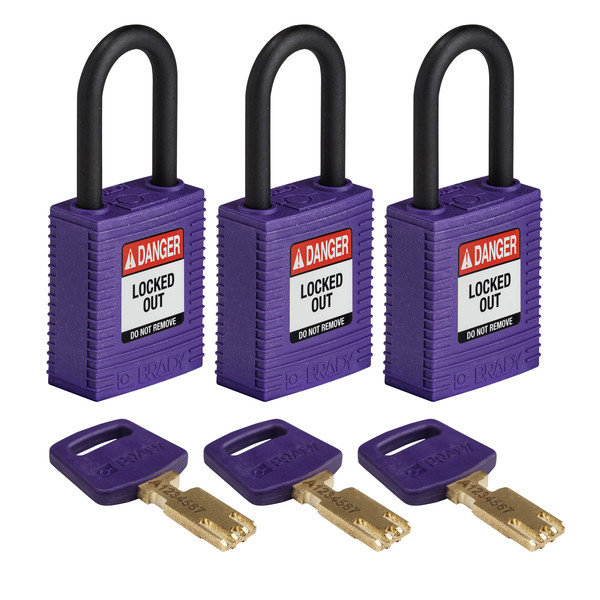 Brady Safekey Lockout Padlock Nylon Purple 1.5" P NYL-PRP-38PL-KA3PK
