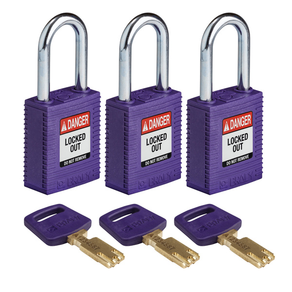 Brady Safekey Lockout Padlock Nylon Purple 1.5" S NYL-PRP-38ST-KA3PK
