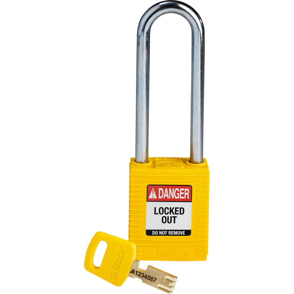 Brady Safekey Lockout Padlock Nylon Yellow 3.0" Steel NYL-YLW-76ST-KD