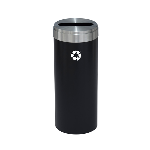 Glaro 15 gal Round Recycling Bin, Satin Black/Satin Aluminum P-1242BK-SA-P1
