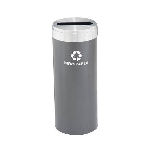 Glaro 15 gal Round Recycling Bin, Silver Vein/Satin Aluminum P-1242SV-SA-P3