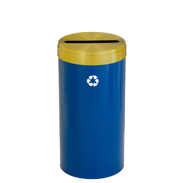 Glaro 16 gal Round Recycling Bin, Blue/Satin Brass P-1532BL-BE-P1