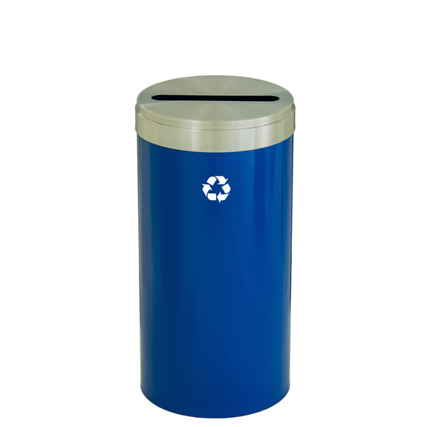 Glaro 16 gal Round Recycling Bin, Blue/Satin Aluminum P-1532BL-SA-P1