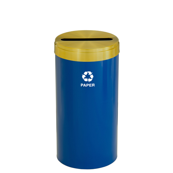 Glaro 23 gal Round Recycling Bin, Blue/Satin Brass P-1542BL-BE-P2