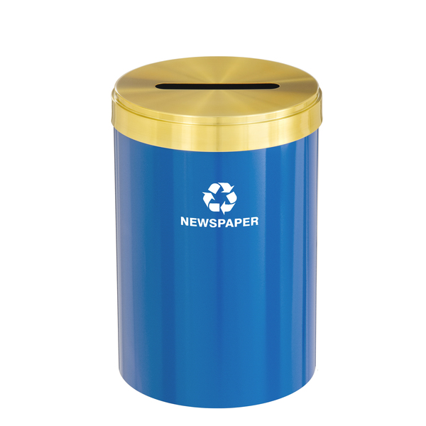 Glaro 33 gal Round Recycling Bin, Blue/Satin Brass P-2032BL-BE-P3