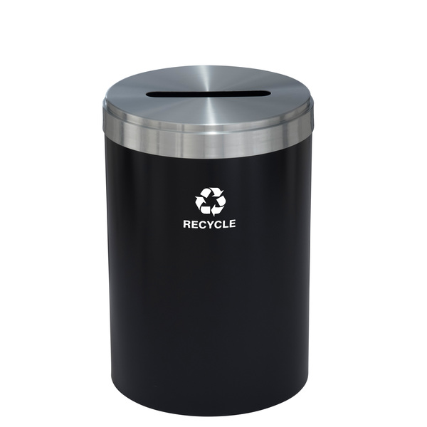 Glaro 41 gal Round Recycling Bin, Satin Black/Satin Aluminum P-2042BK-SA-P5