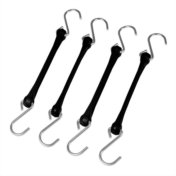The Perfect Bungee 12" Heavy Duty Poly Strap with Steel Hooks, Tarp Strap, Black, 4-Count PB12BK4PK
