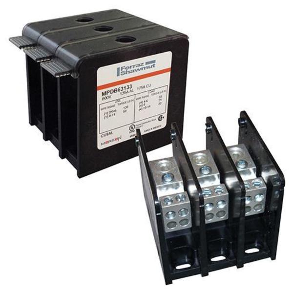 Mersen Power Distribution Block, 3 Poles, 680 to 840A Amp Range, 1000V AC/DC Volt Rating MPDB69543