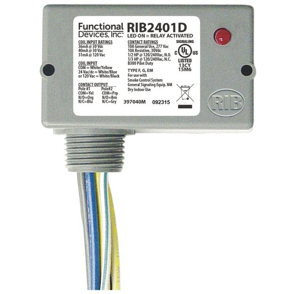 Johnson Controls Rib 10Amp Dpdt 24Vacdc, 120Vac RIB2401D