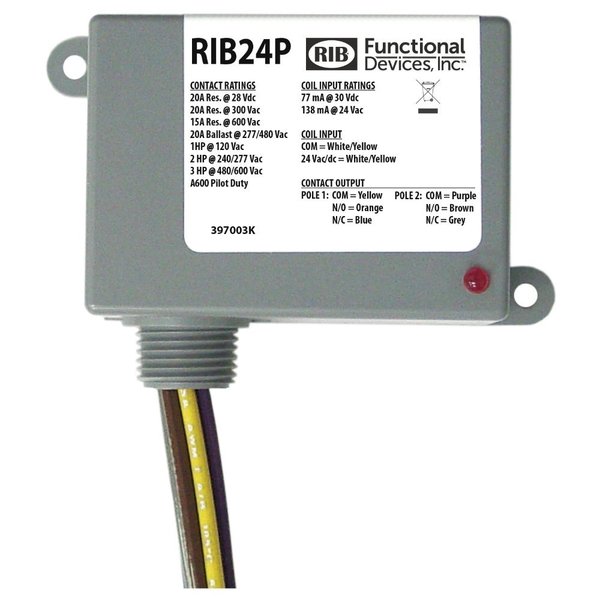 Johnson Controls Rib 20Amp Dpdt 24 Vacdc RIB24P