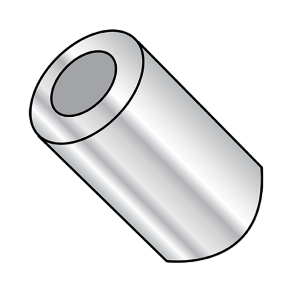 Zoro Select Round Spacer, Plain Aluminum, 3/8 in Overall Lg, 1/4 in Inside Dia 370814RSA
