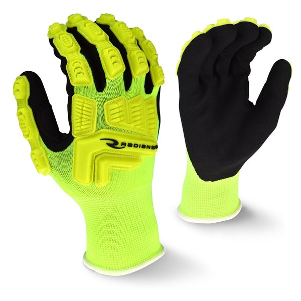 Radians Nitrile Hi-Vis Impact Coated Gloves, Palm Coverage, Black/Yellow, XL, PR RWG21XL