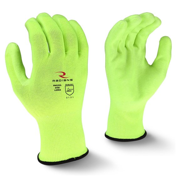 Radians Polyurethane Hi-Vis Coated Gloves, Palm Coverage, Yellow, XS, PR RWG22XS