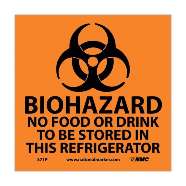Nmc Biohazard-No Food or Drink, Peel-and-stick vinyl label 7X7 in. S71P