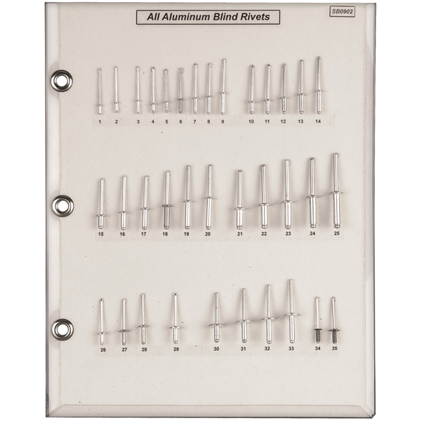 Disco Alum Pop Rivet Sample Board All Hole/Flange Size SB0902