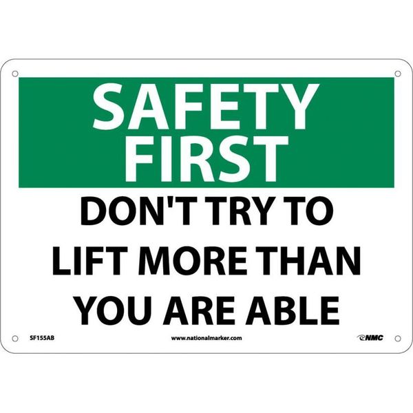Nmc Safety First, Don'T Try To Lift More Than You Are Able Sign, SF155AB SF155AB