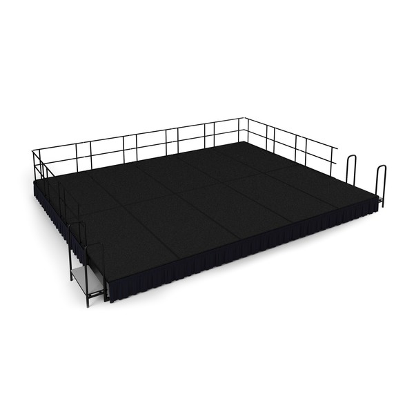 National Public Seating Stage Pack, 16Ft.x20Ft.x16"H, Black Carpet, Shirred Pleat Black Skirting SG481610C-10-SS10