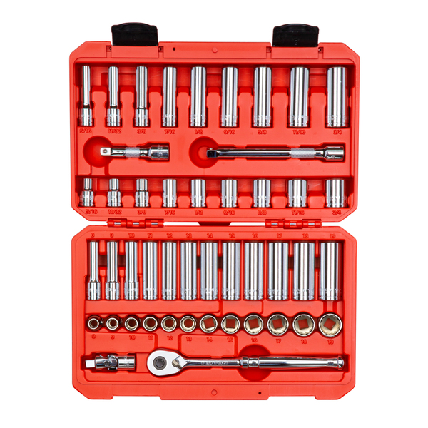 Tekton 3/8 Inch Drive 12-Point Socket and Ratchet Set, 46-Piece (5/16-3/4 in., 8-19 mm) SKT15302