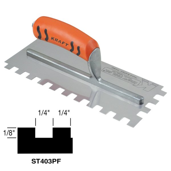 Superior Tile Cutter And Tools Square-Notch Trowel, 1/4" x 1/8" x 1/4 ST403PF