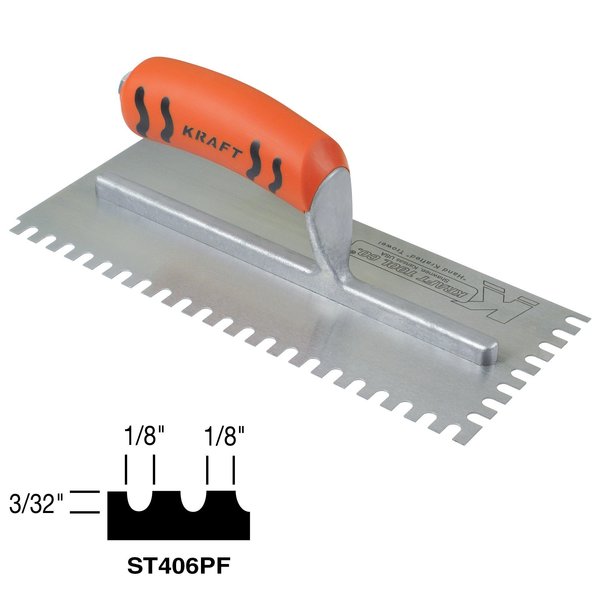 Superior Tile Cutter And Tools U-Notch Trowel, 1/8" x 1/8" x 3/32 ST406PF