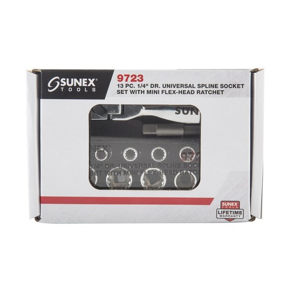 Sunex Universal Spline Socket Set, 13 Piece 1/4" Drive SUN9723