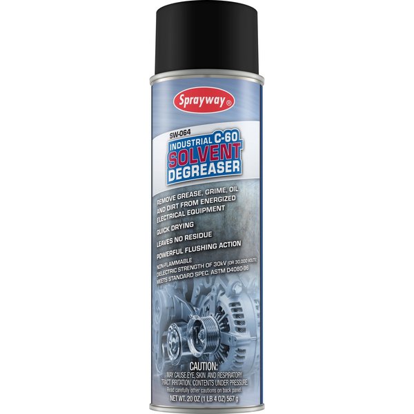 Sprayway Industrial C-60 Solvent Degreaser, 20 oz. Aerosol Can, Liquid, Clear, 12 PK 064