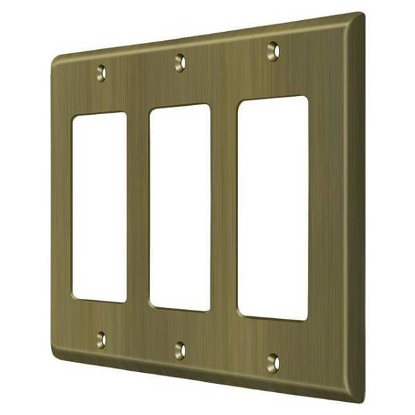 Deltana Triple Rocker Switch Plate, Number of Gangs: 3 Solid Brass, Antique Brass Finish SWP4740U5