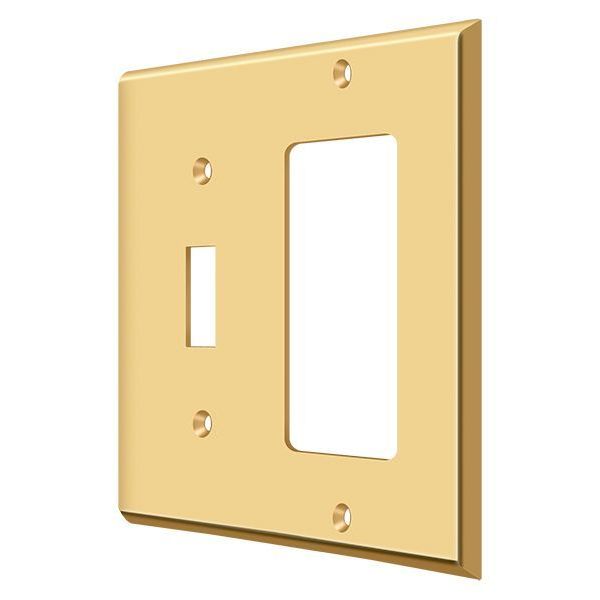 Deltana Single Switch/Single Rocker Switch Plate, Number of Gangs: 2 Solid Brass, PVD Polished Brass Finish SWP4743CR003