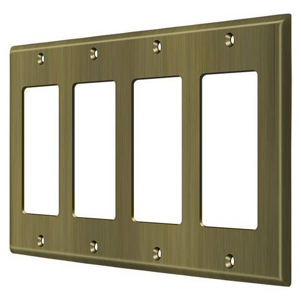 Deltana Quadruple Rocker Switch Plate, Number of Gangs: 4 Solid Brass, Antique Brass Finish SWP4744U5