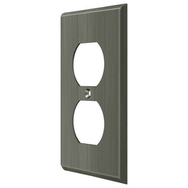 Deltana Double Outlet Switch Plate, Number of Gangs: 1 Solid Brass, Antique Nickel Finish SWP4752U15A