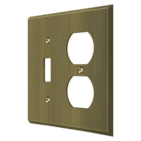 Deltana Single Switch/Double Outlet Switch Plate, Number of Gangs: 2 Solid Brass, Antique Brass Finish SWP4762U5