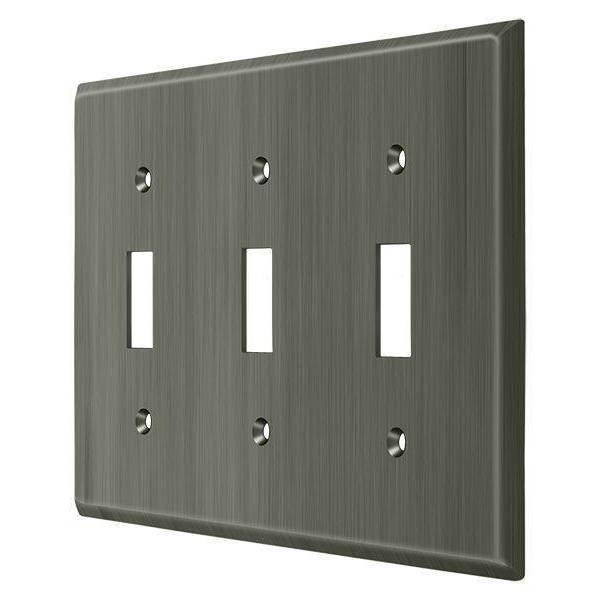 Deltana Triple Standard Switch Plate, Number of Gangs: 3 Solid Brass, Antique Nickel Finish SWP4763U15A