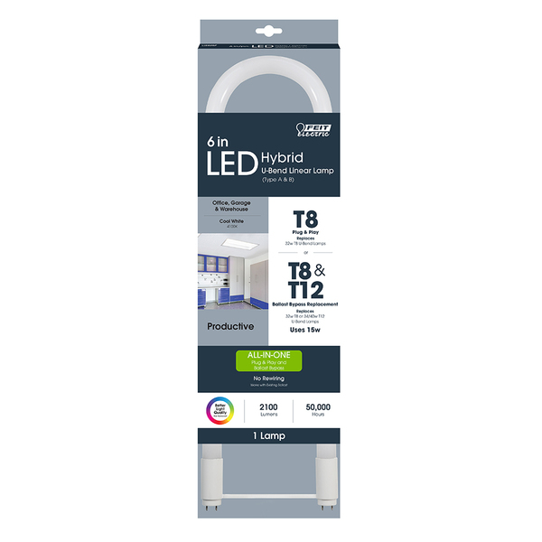 Feit Electric Light bulb, LED, 6in, T8, U-Bend, PK12 T848840/AB/U6/LED/12
