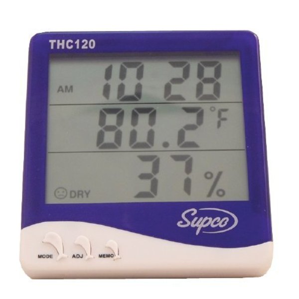 Supco Thermo-Hygrometer, Clock, 32F-120F THC120