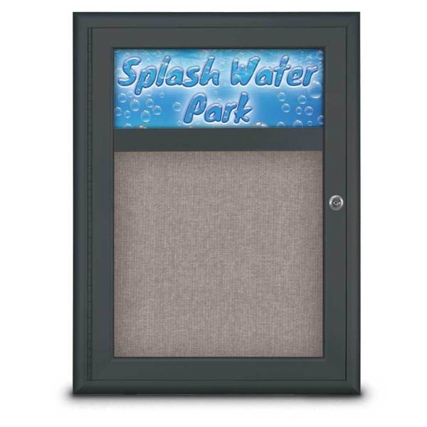 United Visual Products Single Door Radius Corkboard With Header UV8010-BLACK-PEARL