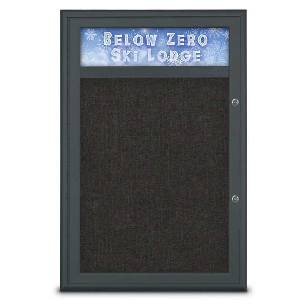 United Visual Products Single Door Radius Plus Corkboard With H UV8011PLUS-BLACK-BLACK