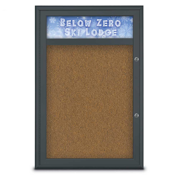 United Visual Products Single Door Radius Plus Corkboard, Hdr, 24 UV8011PLUS-BLACK-FORBO