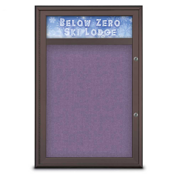 United Visual Products Single Door Radius Plus Corkboard, Header UV8011PLUS-BRONZE-AMETHY