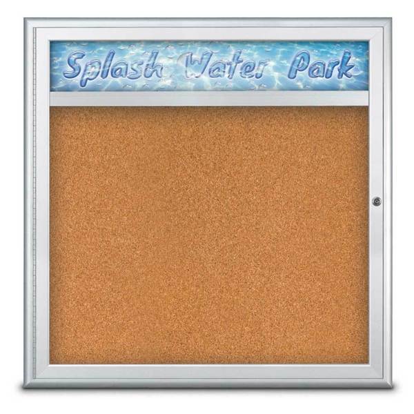 United Visual Products Single Door Radius Corkboard, Header, 36 UV8012-SATIN-CORK