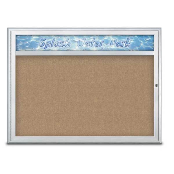 United Visual Products Single Door Radius Corkboard With Header UV80131-SATIN-BUFF